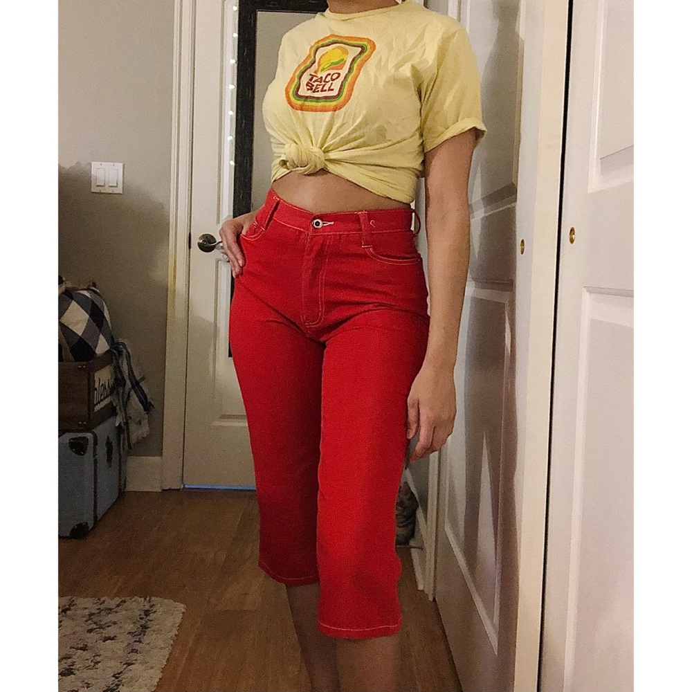 Retro Red High Rise Wide Leg Jeans